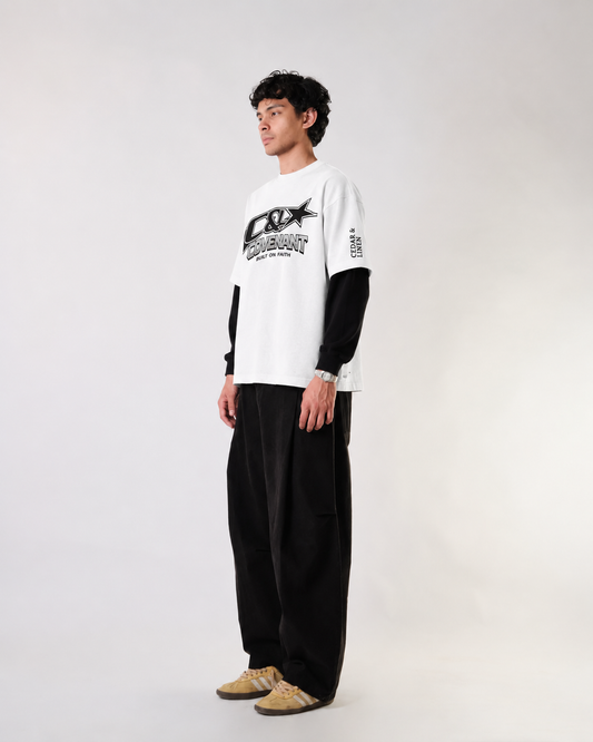 C&L COVENANT WHITE WITH BLACK SLEEVE OVERSIZED TEE