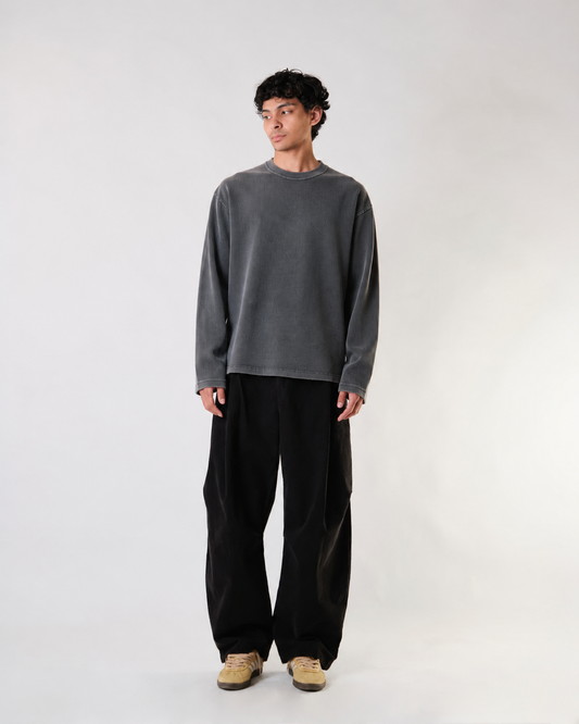 WAFFLE CLUB ACID WASH OVERSIZED FULL SLEEVE TEE
