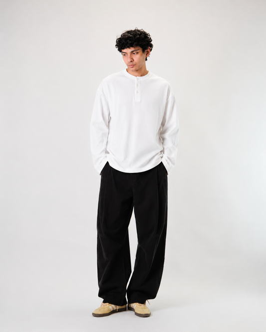 C&L HENLEY WAFFEL TEXTURED