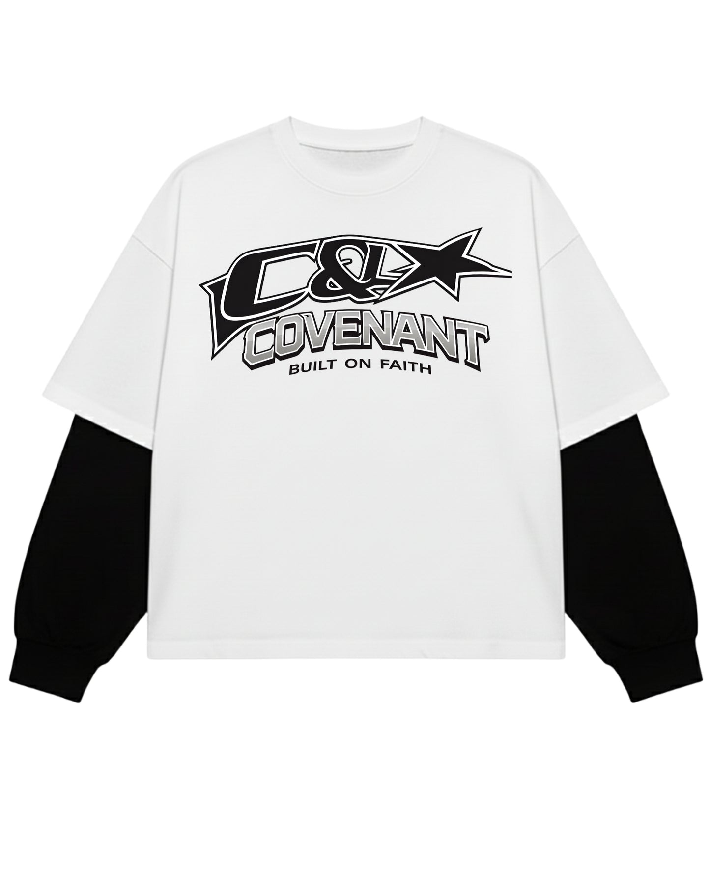 C&L COVENANT WHITE WITH BLACK SLEEVE OVERSIZED TEE