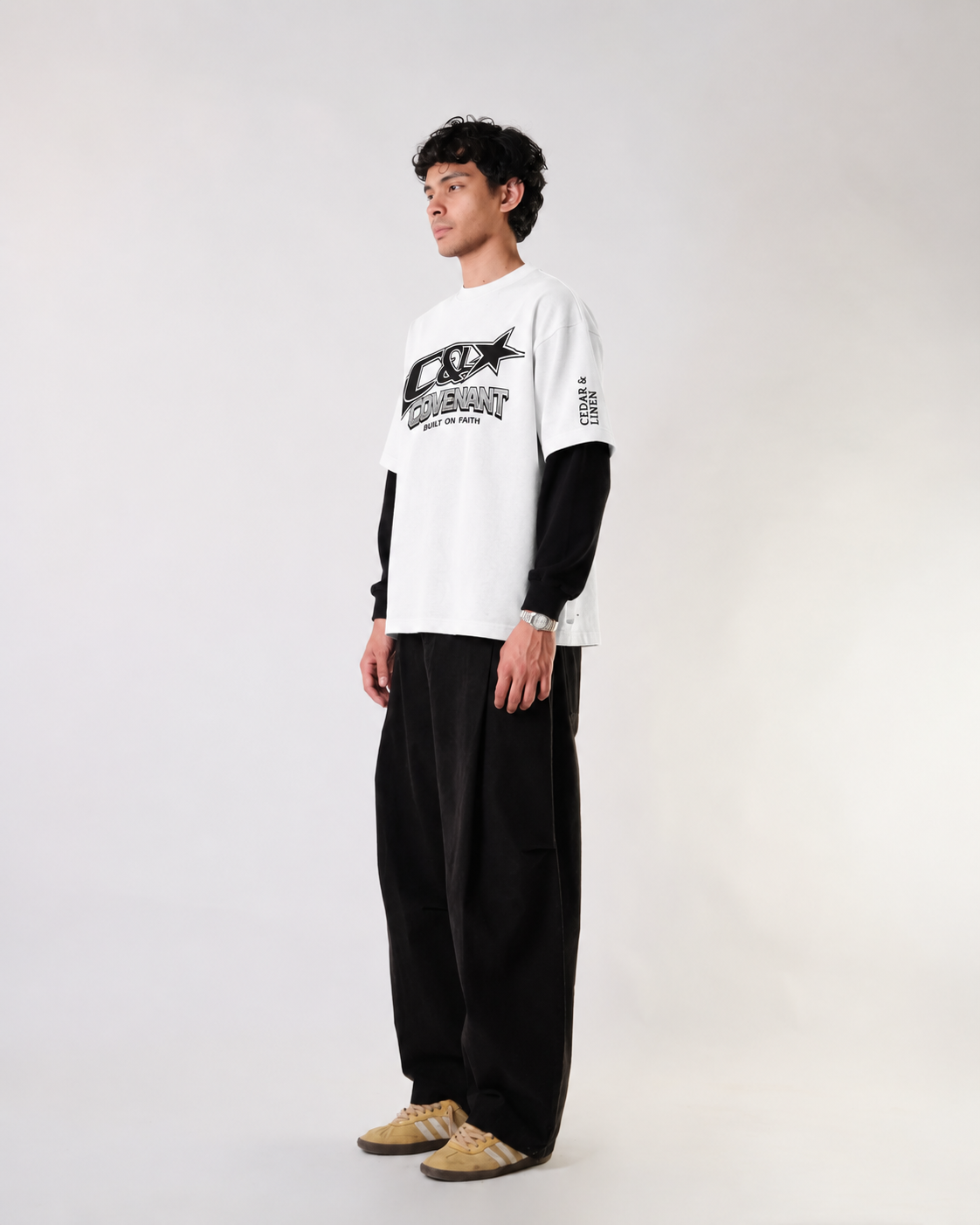 C&L COVENANT WHITE WITH BLACK SLEEVE OVERSIZED TEE