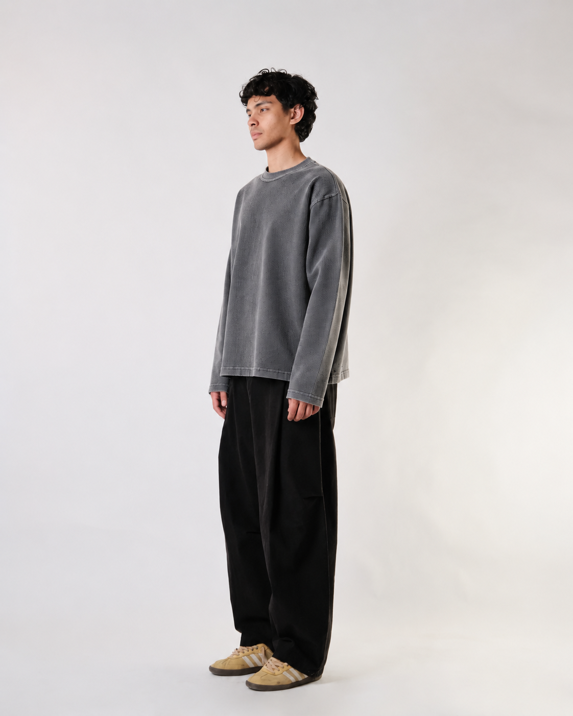 WAFFLE CLUB ACID WASH OVERSIZED FULL SLEEVE TEE
