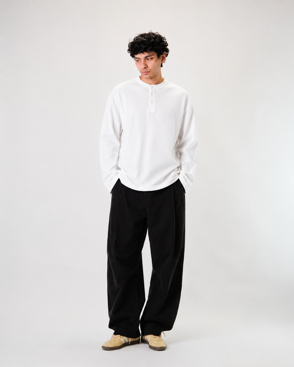 C&L HENLEY WAFFEL TEXTURED