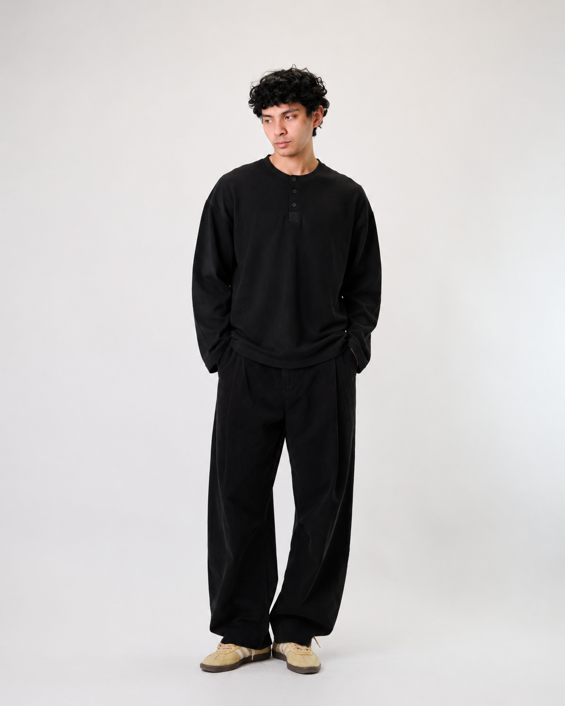 C&L HENLEY WAFFEL TEXTURED