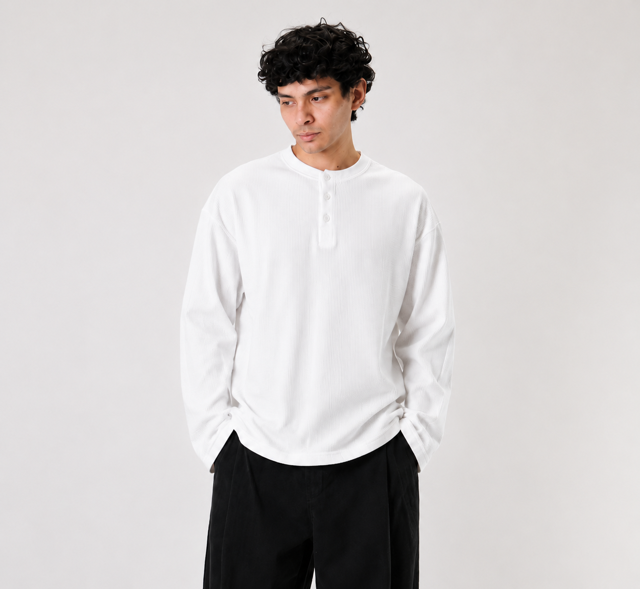 C&L HENLEY WAFFEL TEXTURED