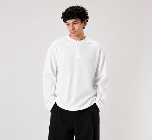 C&L HENLEY WAFFEL TEXTURED