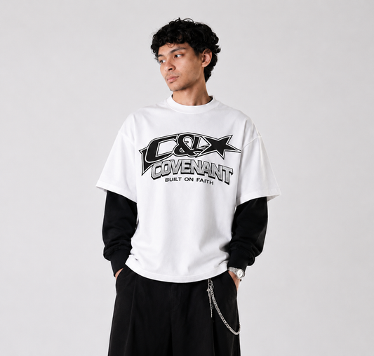 C&L COVENANT WHITE WITH BLACK SLEEVE OVERSIZED TEE